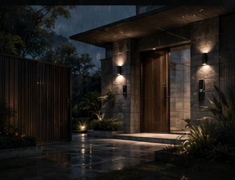 Outdoor smart lock exposure scene showing rain and gate conditions