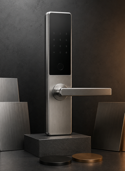 Close-up of smart lock surface finish and brushed metal texture