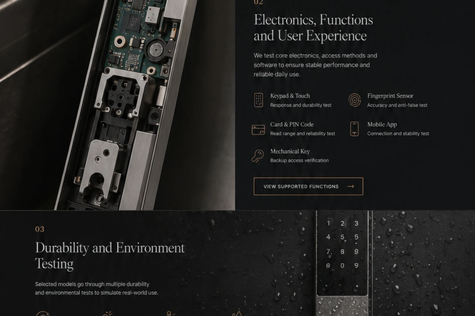 Quality and electronics review panels for smart lock testing