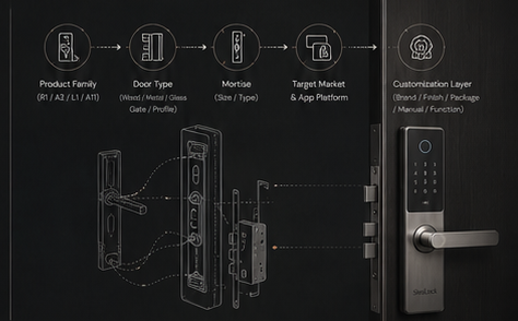 OEM smart lock model platform and door fit selection diagram