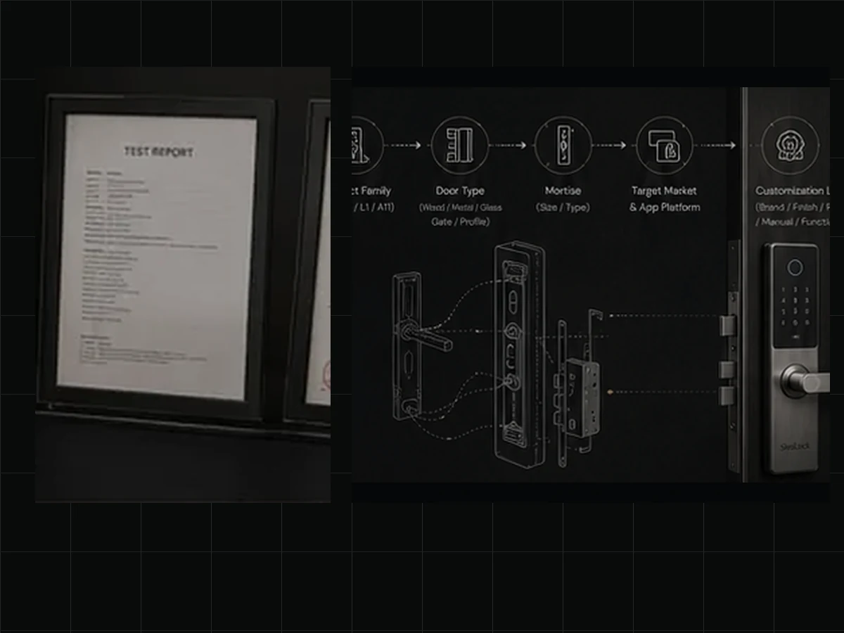 Model-specific compliance and product documents organized for smart lock project review.