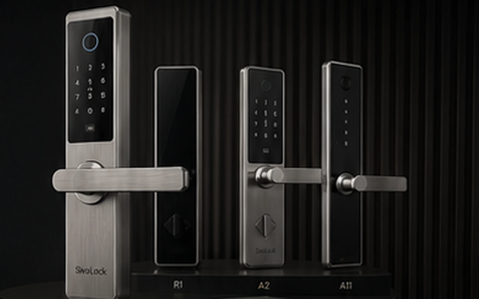 Smart lock product platforms, finish samples and private-label materials prepared for OEM and ODM review.
