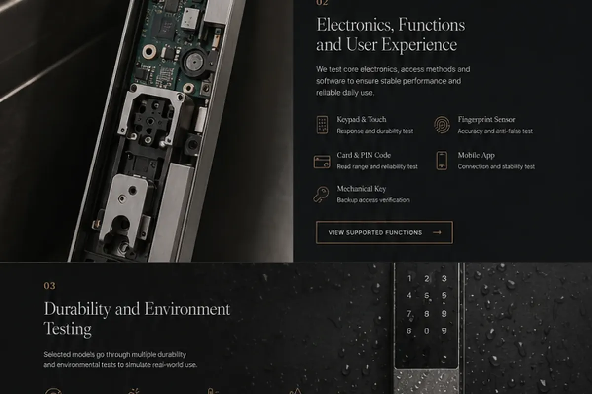SivoLock team reviewing a smart lock sample and product specifications.